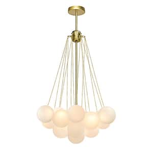 Alma 16 in. W 3-Light Cluster Globe Bubble Gold Chandelier with Frosted Glass for Living Dining Room Bedroom (19-Shade)