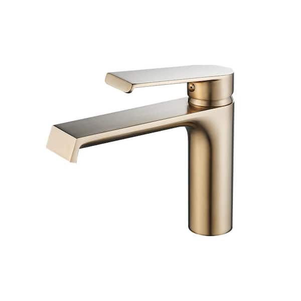 FURUISI Single Handle Single Hole Bathroom Faucet with Supply Lines and Spot Resistant in Gold
