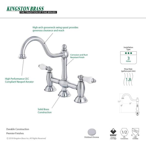 Restoration 2-Handle Bridge Kitchen Faucet in Polished Chrome