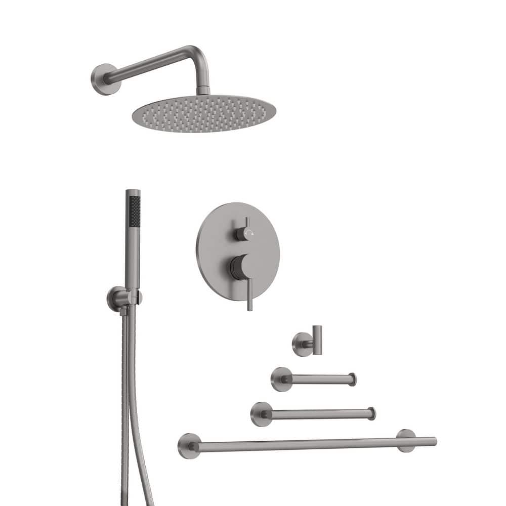 3-Spray 10 in. Wall Mount Round Dual Shower Head and Hand Shower 1.8 GPM and Tower Racks in Brushed Nickel price history on PriceWatchPro