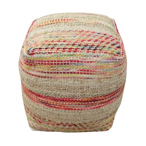 Caiman Boho Multi-Colored Hemp and Wool Pouf