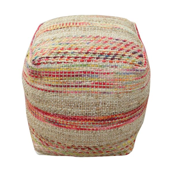 Noble House Caiman Boho Multi-Colored Hemp and Wool Pouf