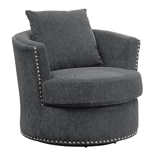 Driggs Charcoal Chenille Swivel Arm Chair