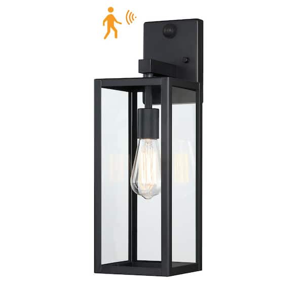 Hukoro Martin 19 in. Matte Black Motion Sensor Outdoor Hardwired Wall Lantern Scone