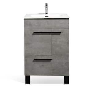 24 in. W x 18 in. D x 34 in. H Freestanding Bath Vanity in Concrete Grey with White Ceramic Top