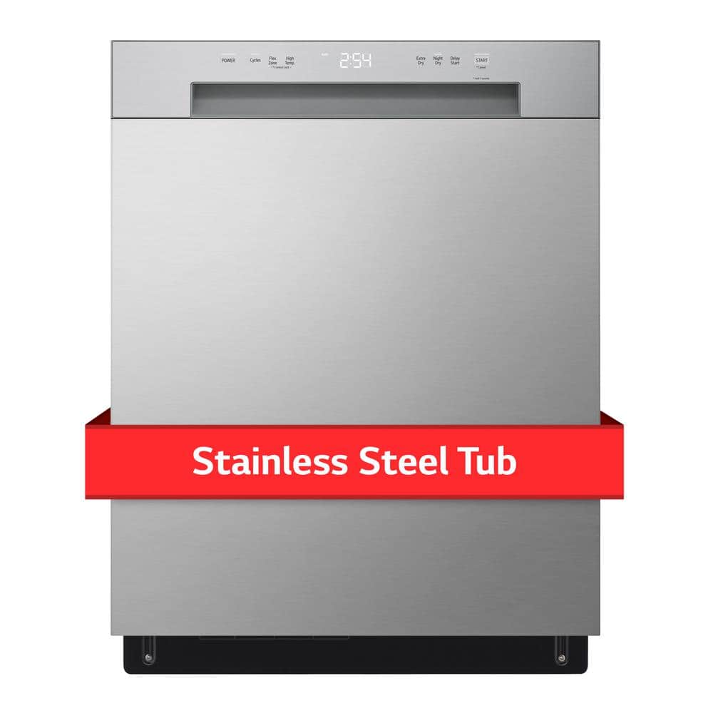 LG 24 in. Stainless Look Front Control Dishwasher with Stainless Steel Tub and SenseClean, Stainless Steel Look