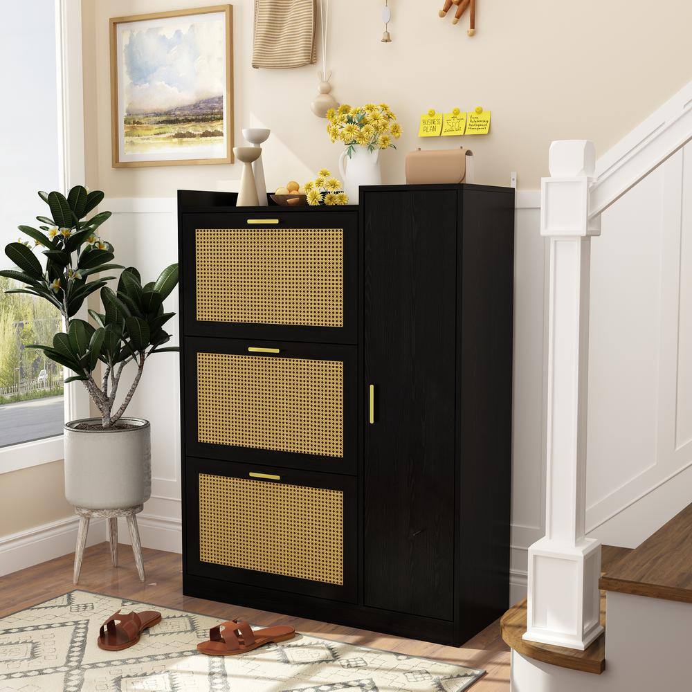 47.2 in. H x 35.4 in. W Black Wooden Children', Teens'. Baby's Shoe Storage Cabinet with 3 3-Tier-Rack Drawers & 4 Shelf