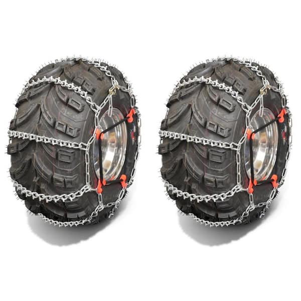 OAKTEN 21x9x10, 22x8x10, 22x9x8, 23x7x10, 22x10x8 in. 4-link ATV Tire chains with Tensioners, Zinc Plated Chains, Set of 2