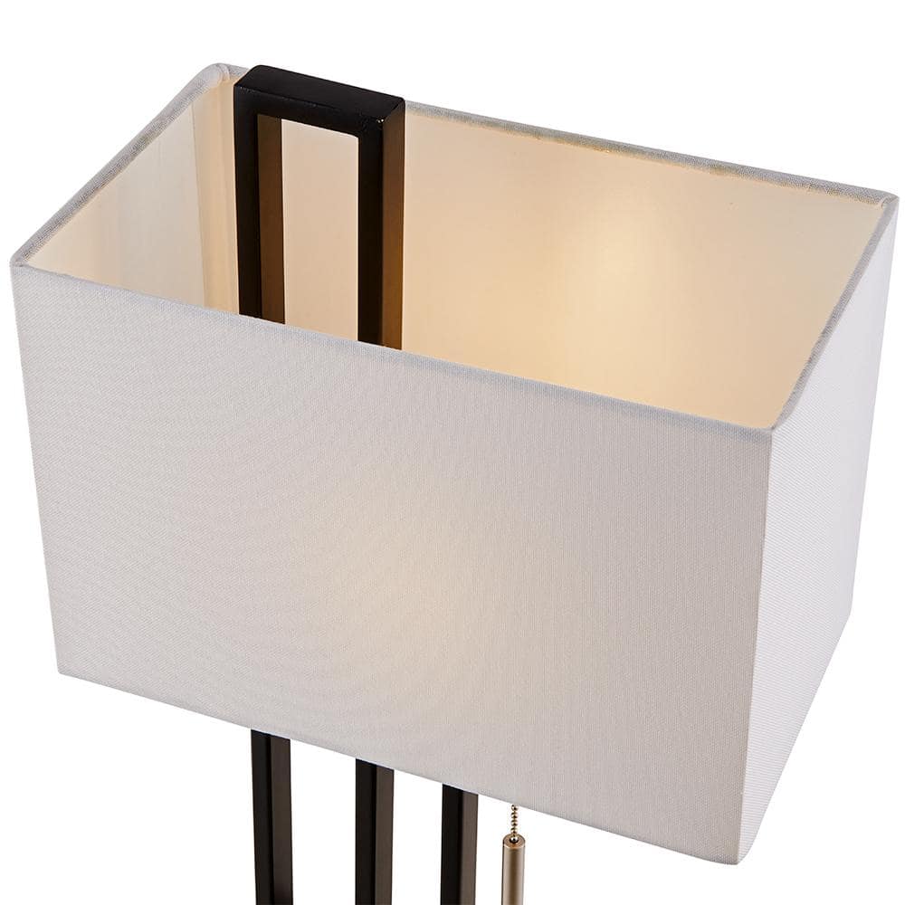 Matte Black and Brushed Nickel Table Lamp with USB Port and White Linen Shade