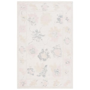 Abstract Ivory/Beige 3 ft. x 5 ft. Border Distressed Floral Area Rug