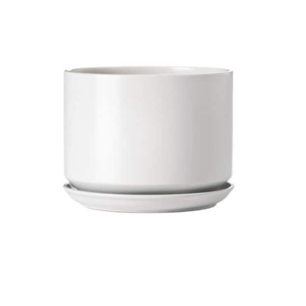 12" White Ceramic Plant Pot with Saucer