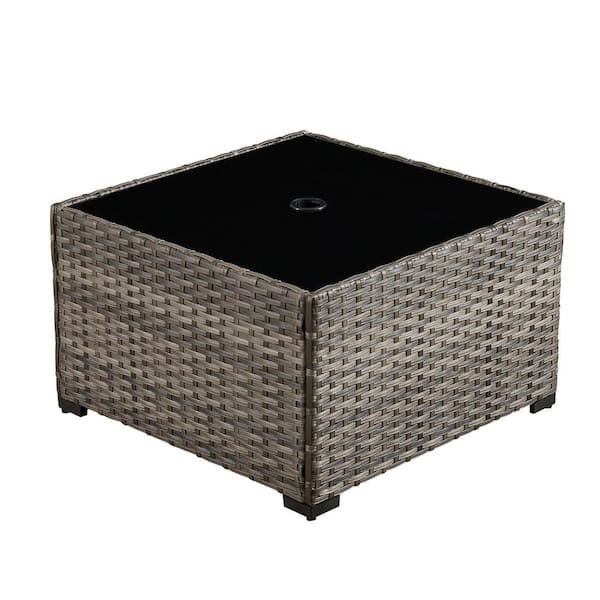 Thintime Square Gray Wicker Outdoor Patio with Umbrella Hole Table