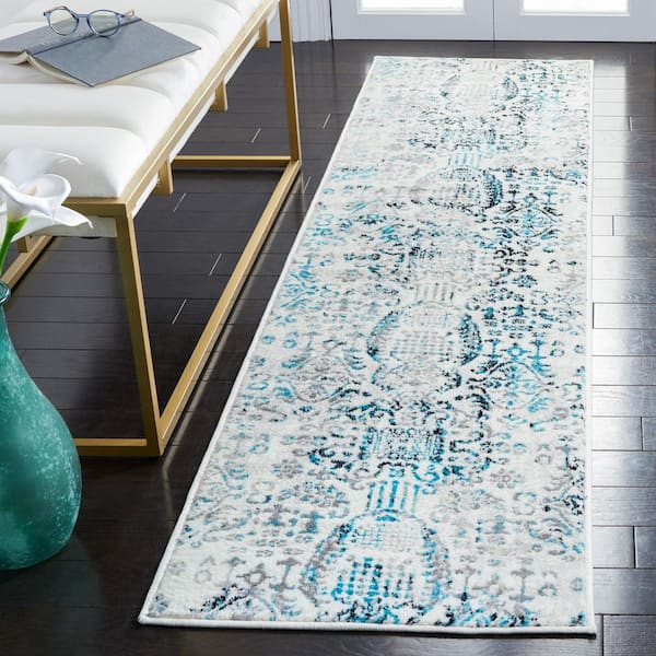 Skyler 2 ft. x 8 ft. Gray/Blue Ornate Overdyed Runner Rug