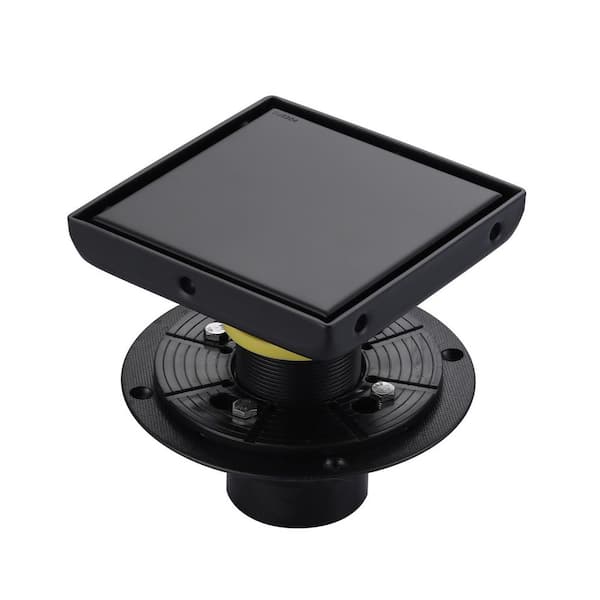5.9 in. Square Stainless Steel Shower Floor Drain with Tiled Insert Grate and Hair Strainer in Matte Black