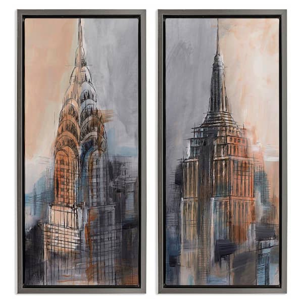Stupell Industries City Architecture Sketches by Ethan Harper 2 Pieces Gray Floater Frame Abstract Graphic Art Print 31 in. x 15 in.