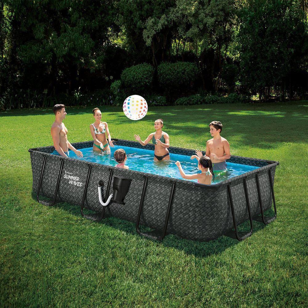 Summer Waves 14 Foot Dark Herringbone Rectangular Pool with Filter Pump