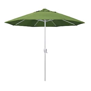 9 ft. Matted White Aluminum Market Patio Umbrella Auto Tilt in Spectrum Cilantro Sunbrella