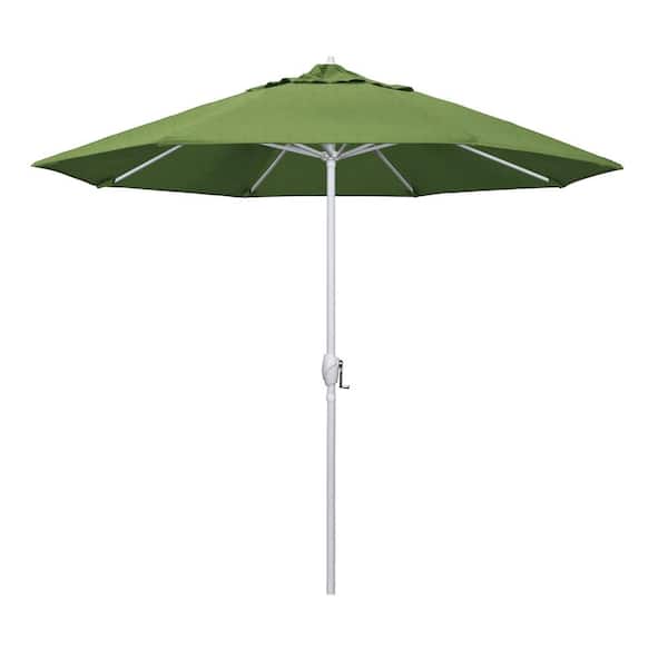 California Umbrella 9 ft. Matted White Aluminum Market Patio Umbrella Auto Tilt in Spectrum Cilantro Sunbrella