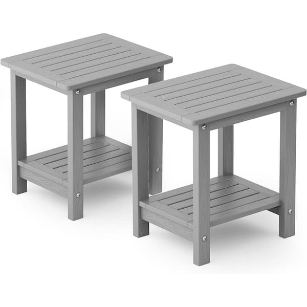 Mximu 16.73 in. H Grey Square Plastic Double Layer Adirondack Outdoor Patio Side Table (2-Pack)
