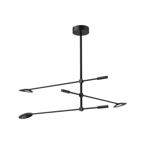 Rotaire 21-Watt 32 in. 3-Light Integrated LED Black Chandelier