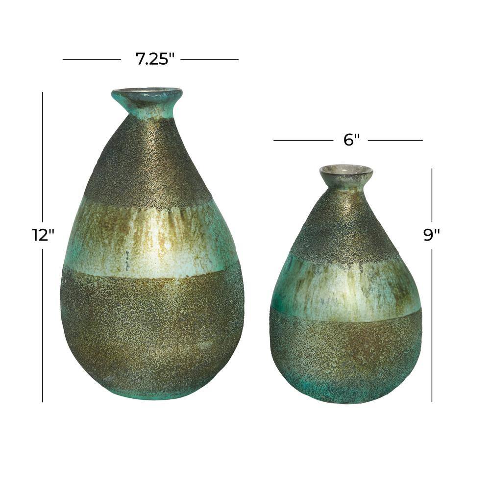 Elegant Green Blown Glass Bouquet Vases 7.3" x 12.25" - Set of 2