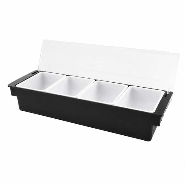 Ice-Chilled 4-Compartment Plastic Condiment and Garnish Caddy Server 19.69 in. x 6.3 in. x 3.94