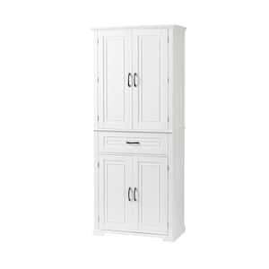 29.9 in. W x 15.7 in. D x 72.2 in. H White MDF Linen Cabinet with Adjustable Shelf and Doors