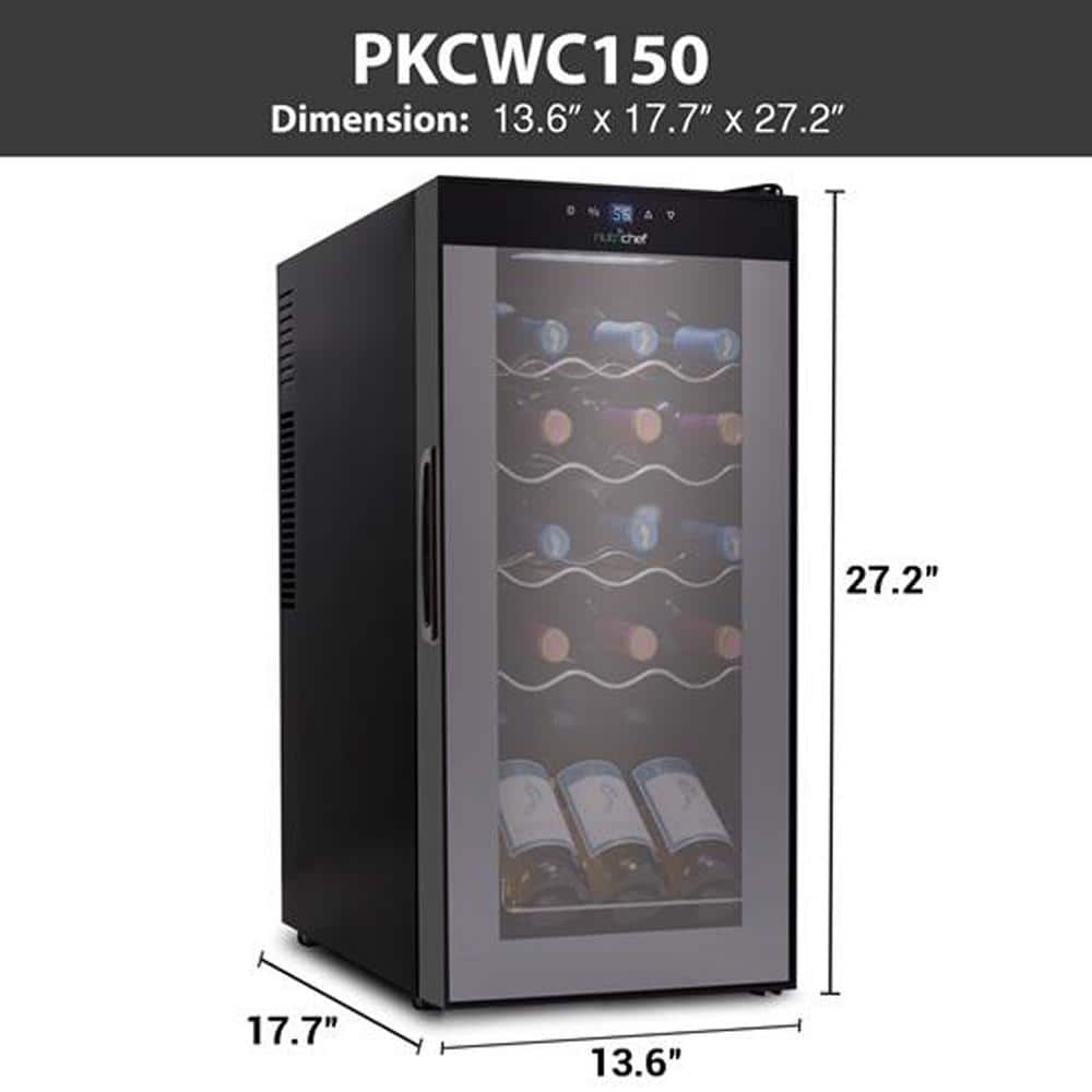 NutriChef 15 Bottle Black Thermoelectric Wine Cooler with Glass Door