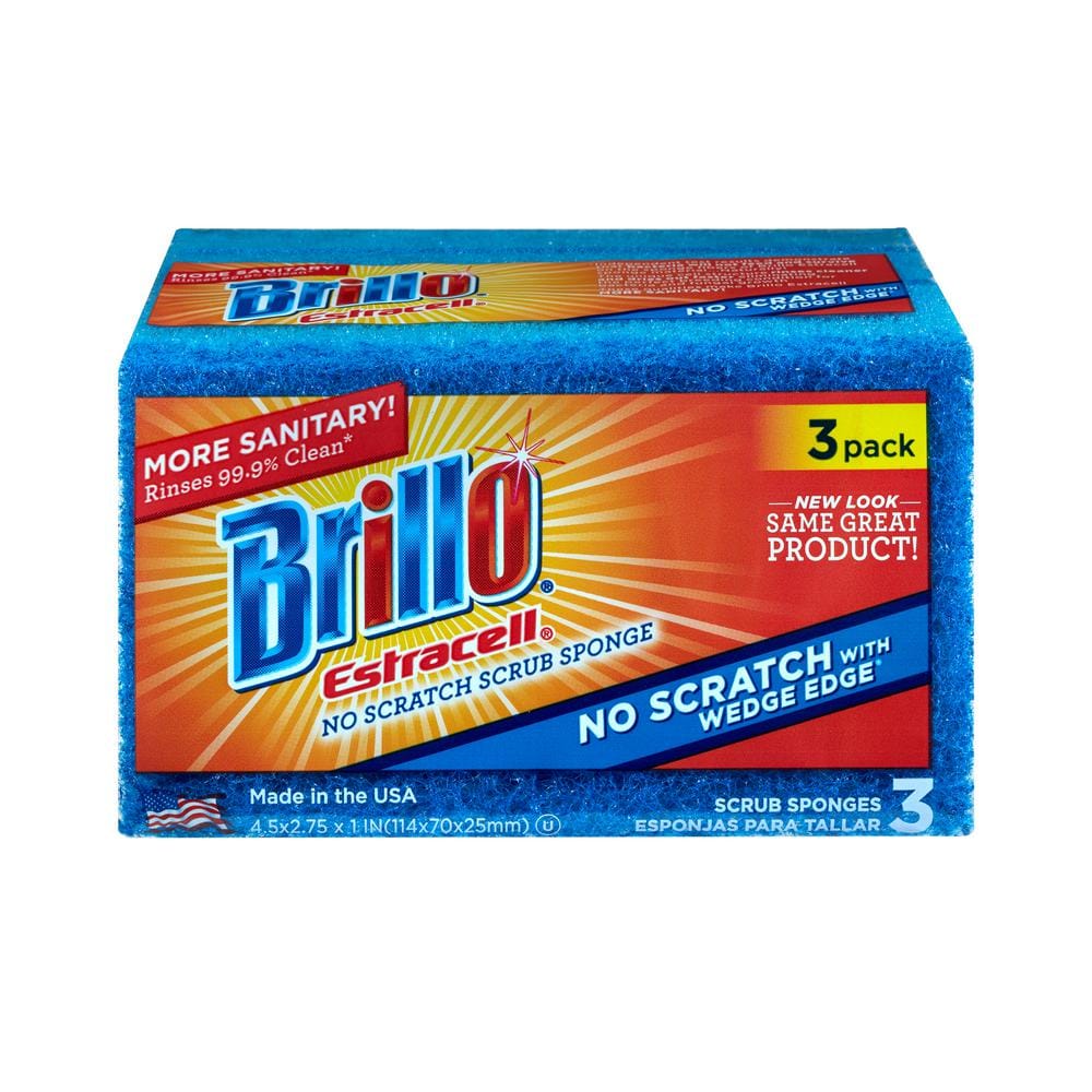 Pack of 3 Brillo Basics Estracell No Scratch Scrub Sponge 2 Count Total of 6