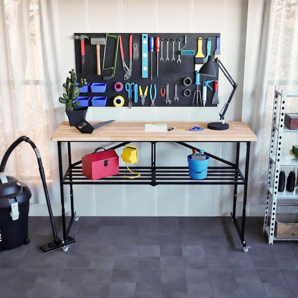 Damodpoy Heavy-Duty Folding Workbench, Portable Butcher-Block Wood