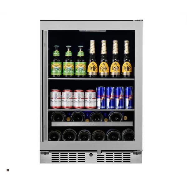 TITAN Transcend 24 in. 84-Can and 13-Bottle Seamless Stainless Steel Single Door Single Zone Built-In Beverage and Wine Cooler