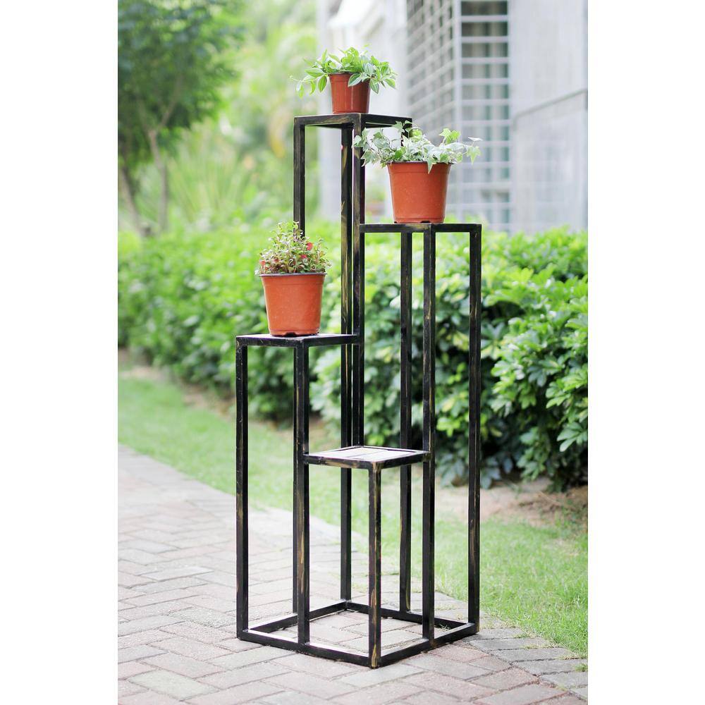 47.25" Black and Gold Metal 4-Tier Plant Stand