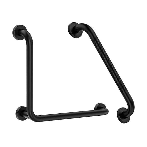 16 x 16 in. L-Shaped Shower Grab Bar, Black Stainless Steel Wall Mount Safety Handrail, Shower Grab Bars for Seniors