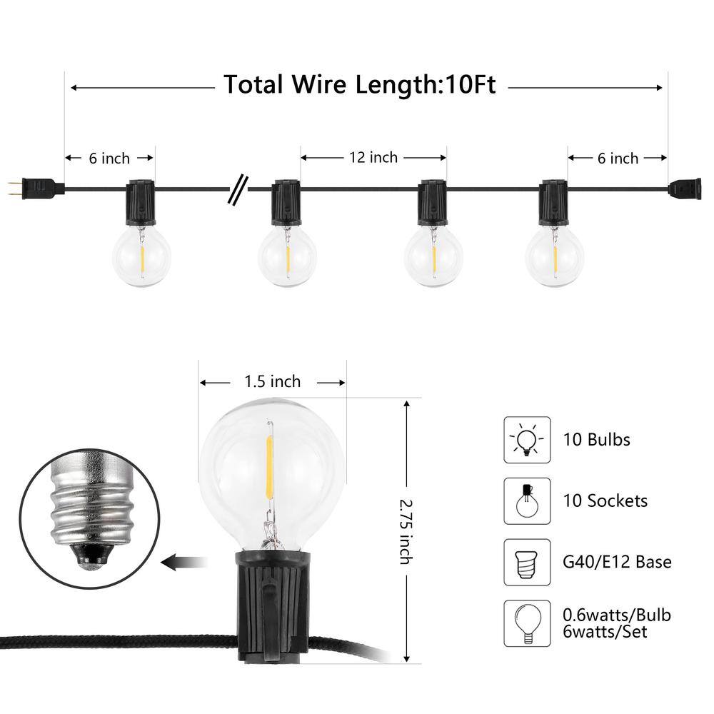 Leigh 10-Foot Black LED Outdoor Globe String Lights