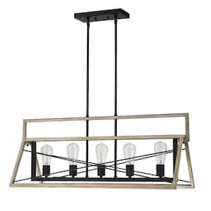 5-Light Black Industrial Triangle Cage Chandelier