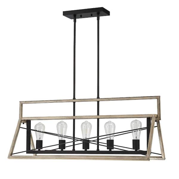 Hukoro 5-Light Black Industrial Triangle Cage Chandelier