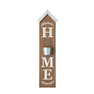 42 in. H Wooden Natural HOME Porch Sign with Metal Planter