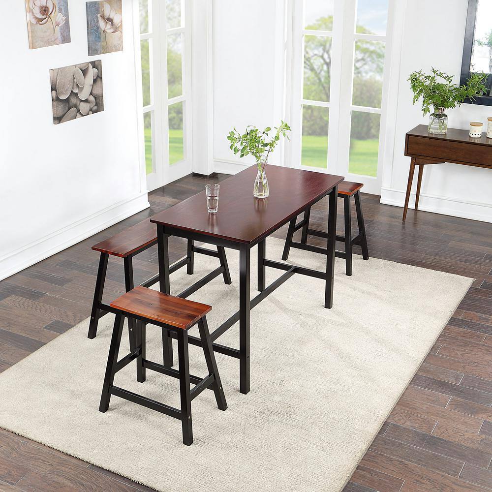LNC Rustic Black/Brown Wood Bar Table Set Multipurpose Kitchen Counter Table Set for Breakfast ...