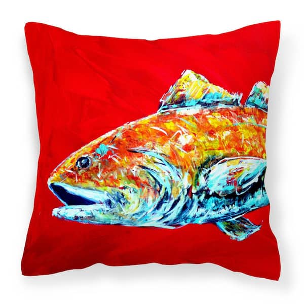 Caroline's Treasures 14 in. x 14 in. Multi-Color Lumbar Outdoor Throw Pillow Red Fish Alphonzo Head Canvas