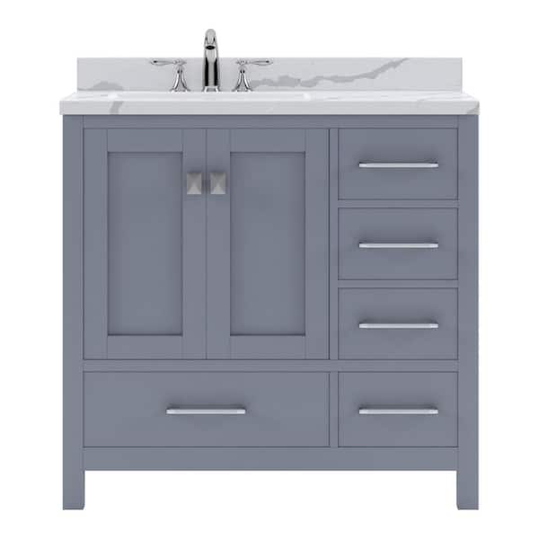 Virtu USA Caroline Avenue 36 in. W x 22 in. D x 35 in. H Single Sink Bath Vanity in Gray with Quartz Top