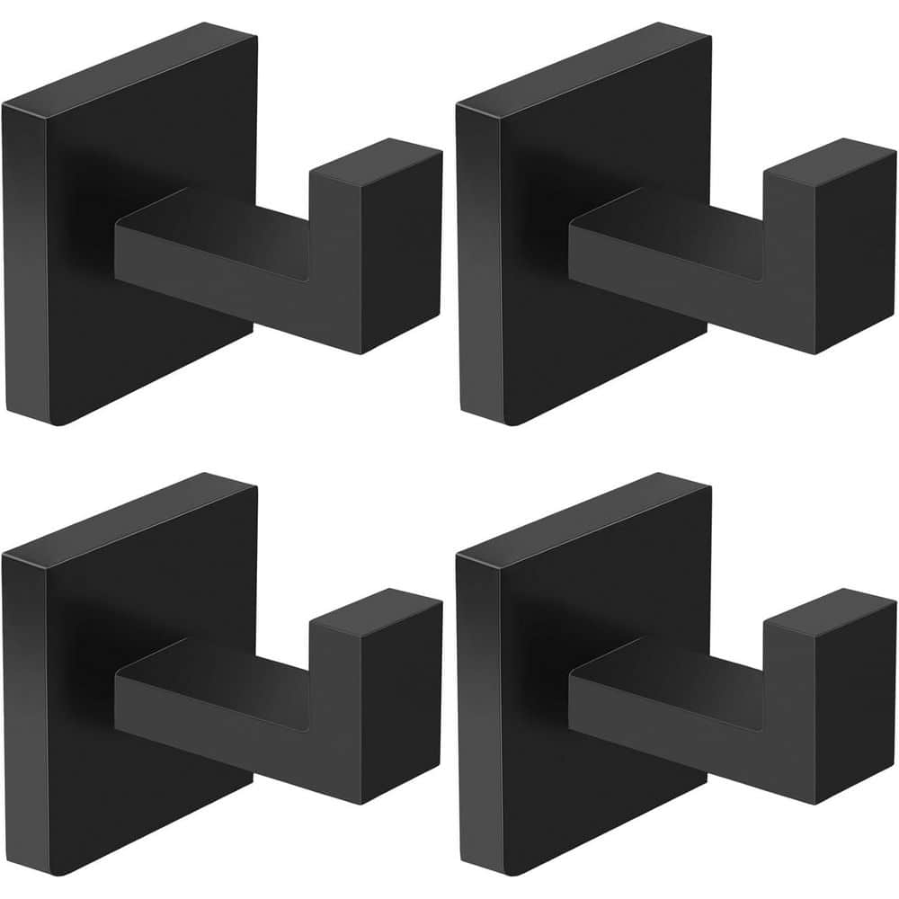 Stainless Steel Wall Mounted J-Hook Robe/Towel Hooks in Black, 4-Pack
