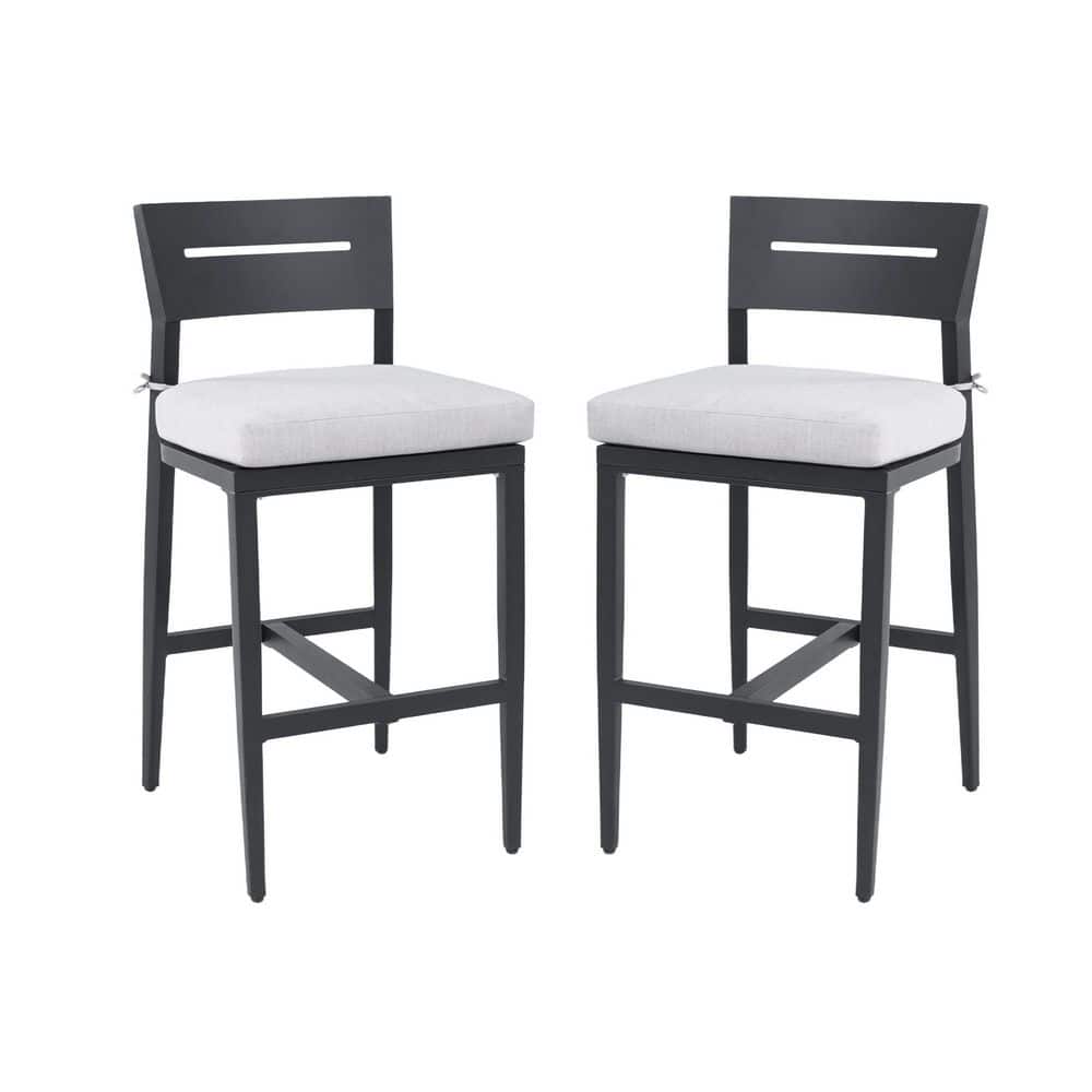 Ember Black Aluminum Outdoor Bar Stool with Light Gray Cushions, Ergonomic Backrest for Garden, Poolside (2-Pack) price history on PriceWatchPro