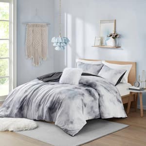 Karissa 4-Piece Charcoal Microfiber Full/Queen Duvet Cover Set