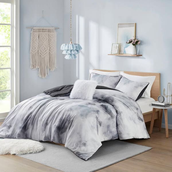 Karissa 4-Piece Charcoal Microfiber King/Cal King Duvet Cover Set