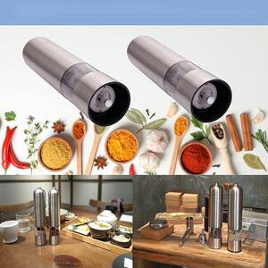 2-pieces Stainless Steel Electric Automatic Pepper Mills Salt Grinder Silver