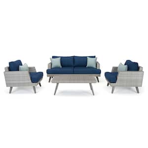Portofino Casual Gray 4-Piece Aluminum Patio Conversation Seating Set with Sunbrella Laguna Blue Cushions