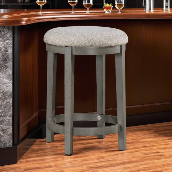 24.5 in. H Gray Backless Wood Bar Stool with Polyester Seat Set of 2