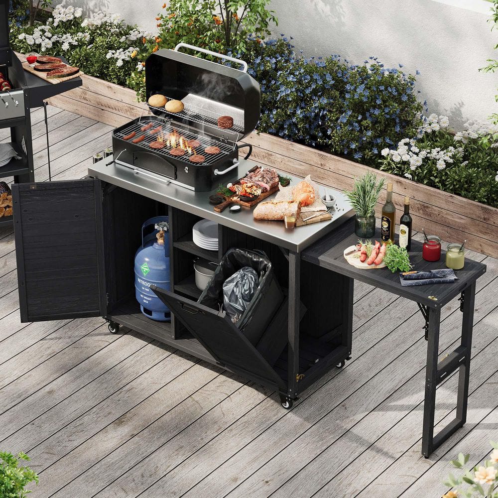 Outdoor Wooden Serving Cart, Kitchen Island, Grill Cart Bar Cart