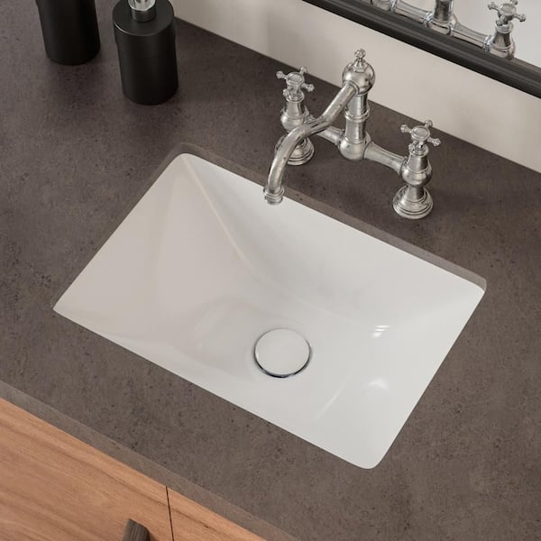 18 in. Undermount Bathroom Sink Rectangle in White Ceramic, Undermount Lavatory Sink with Overflow for Small Bathrooms