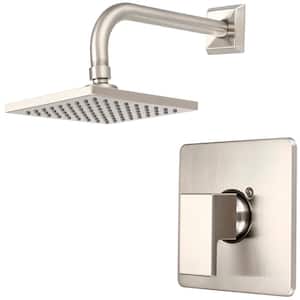 Mod 1-Handle Wall Mount Shower Faucet Trim Kit in Brushed Nickel with 6 in. Square Showerhead (Valve not Included)